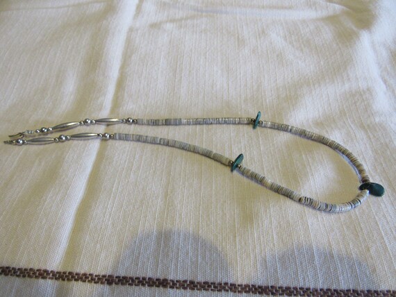 Vintage Turquoise Shell Silver Choker - image 7