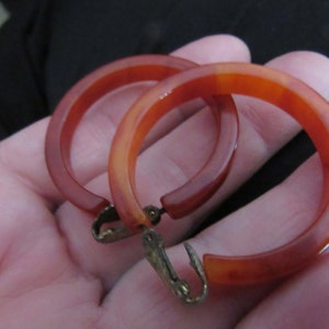Rust Orange Marbled Bakelite Hoop Earrings