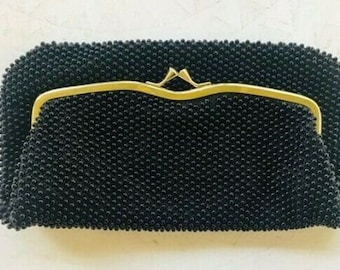 Vintage Black Beaded Clutch with Mirror Insert