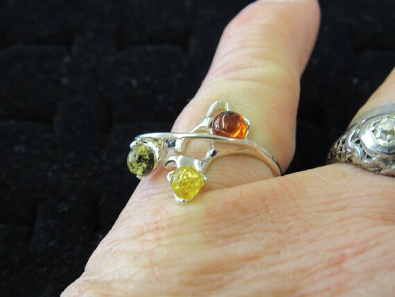 Sterling and Amber Ring Sz 6.5 - image 3