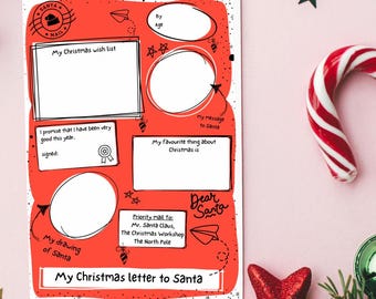 Printable letter to Santa Claus, instant Father Christmas Letter, Dear Santa, Children's Christmas holiday Activities, Holiday kids wishlist