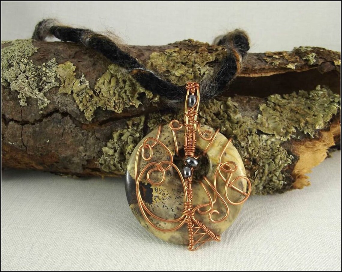 Wire Wrapped and Woven Paint Brush Jasper Gemstone on Wrapped Etsy