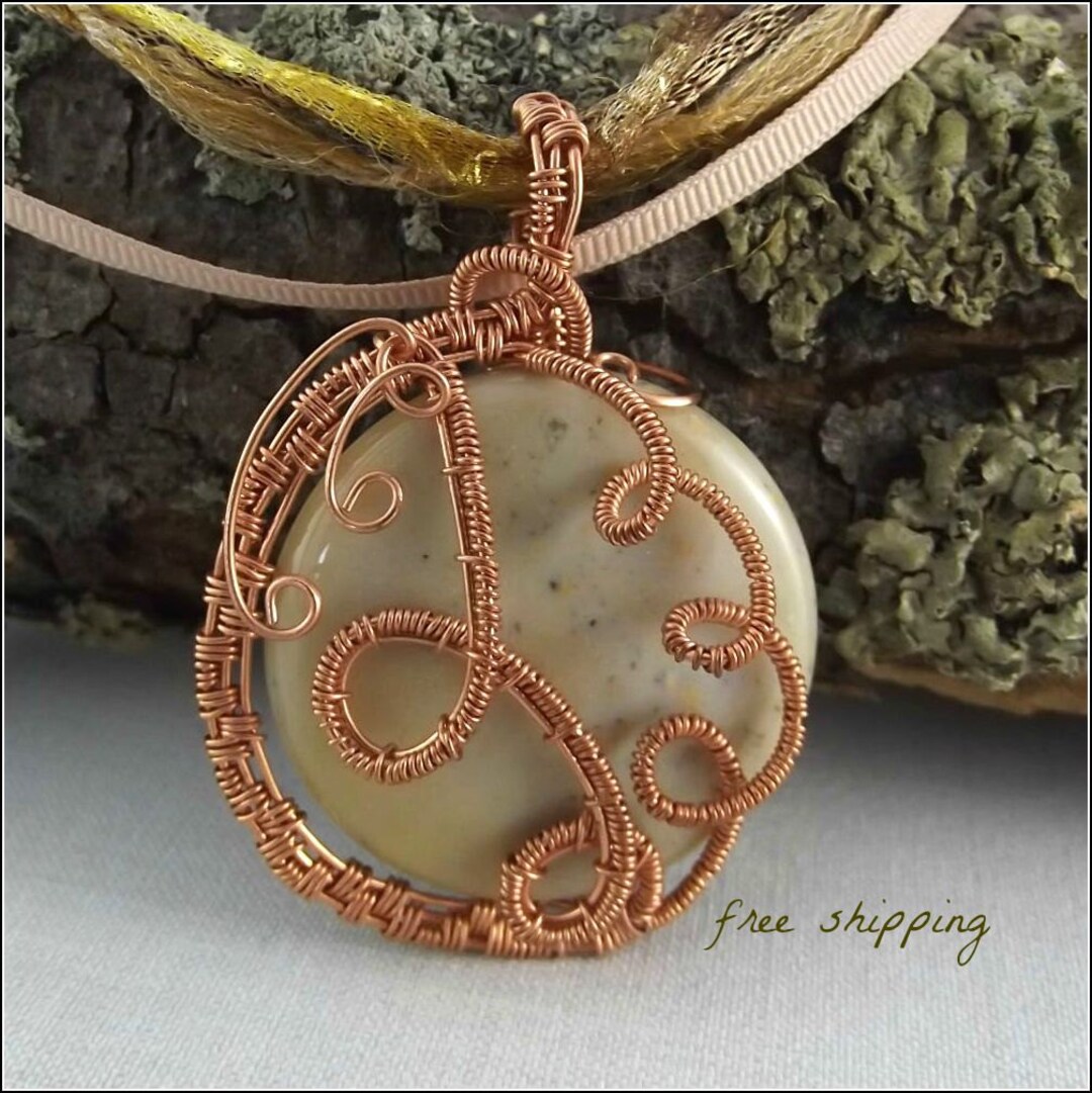 Wire Wrapped and Woven Ocean Wave Jasper Gemstone Pendant on - Etsy