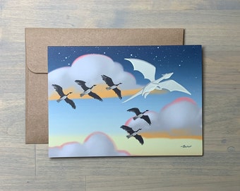 Dragon That Flies South Greeting Card: Art Print, Whimsical Note