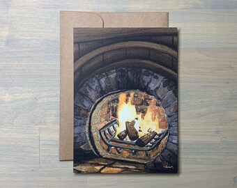 Greeting Card - 5" x 7" Print of Hand Painted Original Art, "Winter Hearth"