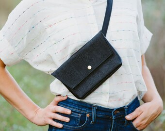 Belt Bag, Fanny Pack in Deep Black Leather