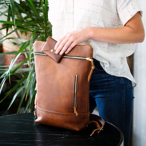 Leather Daypack, City Backpack in Wild Honey Kodiak image 1