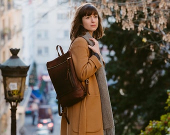 Leather Daypack, City Backpack in Rustic Red Kodiak