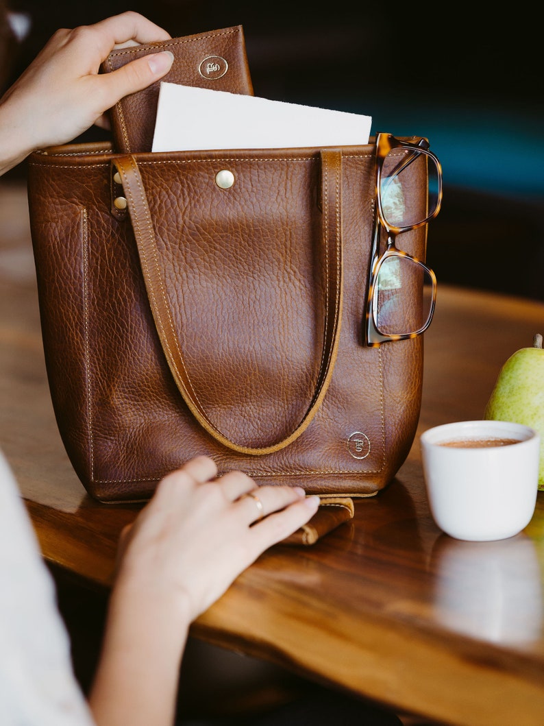 Cartera de cuero con bolsillo para teléfono y estuche con cremallera imagen 3