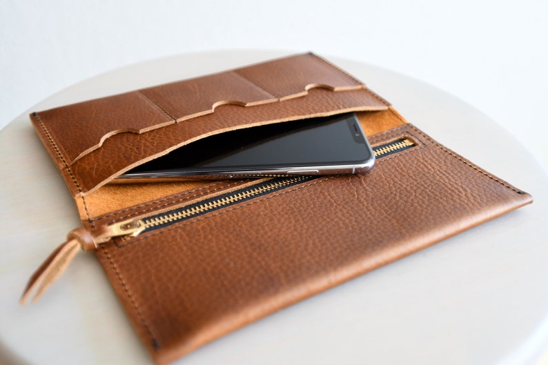 Leather Phone Wallet with Phone Pocket and Zipper Pouch Etsy