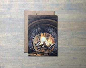 Greeting Card - 5" x 7" Print of Hand Painted Original Art, "Winter Hearth"