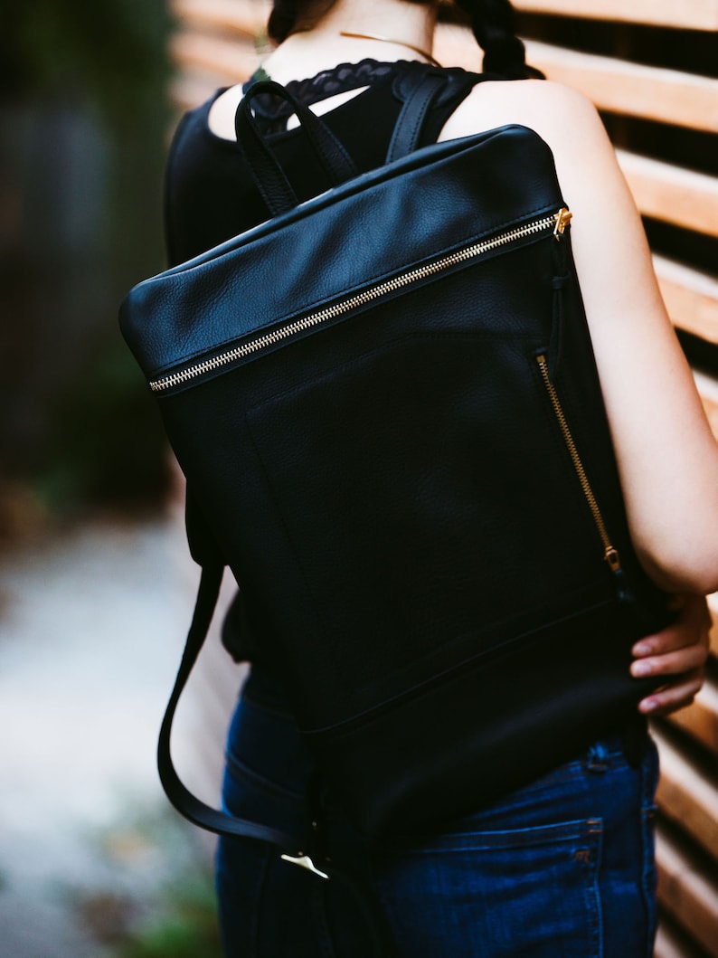 Leather Daypack, City Backpack in Wild Honey Kodiak image 7