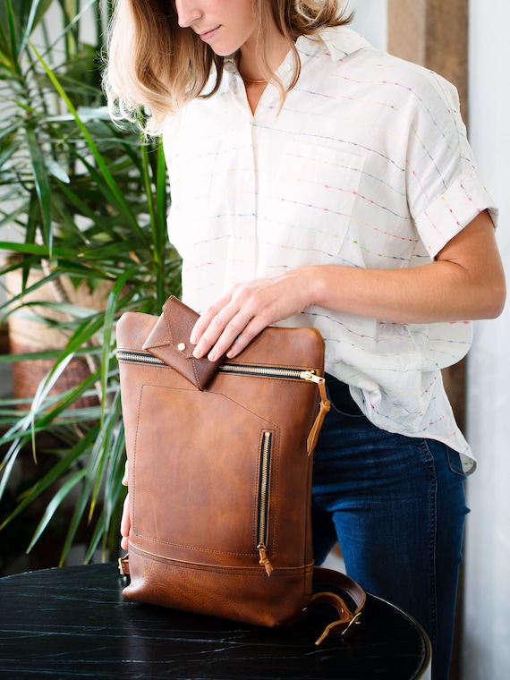 Leather Daypack, City Backpack in Wild Honey Kodiak