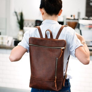 Leather Daypack, City Backpack in Wild Honey Kodiak Rustic Red