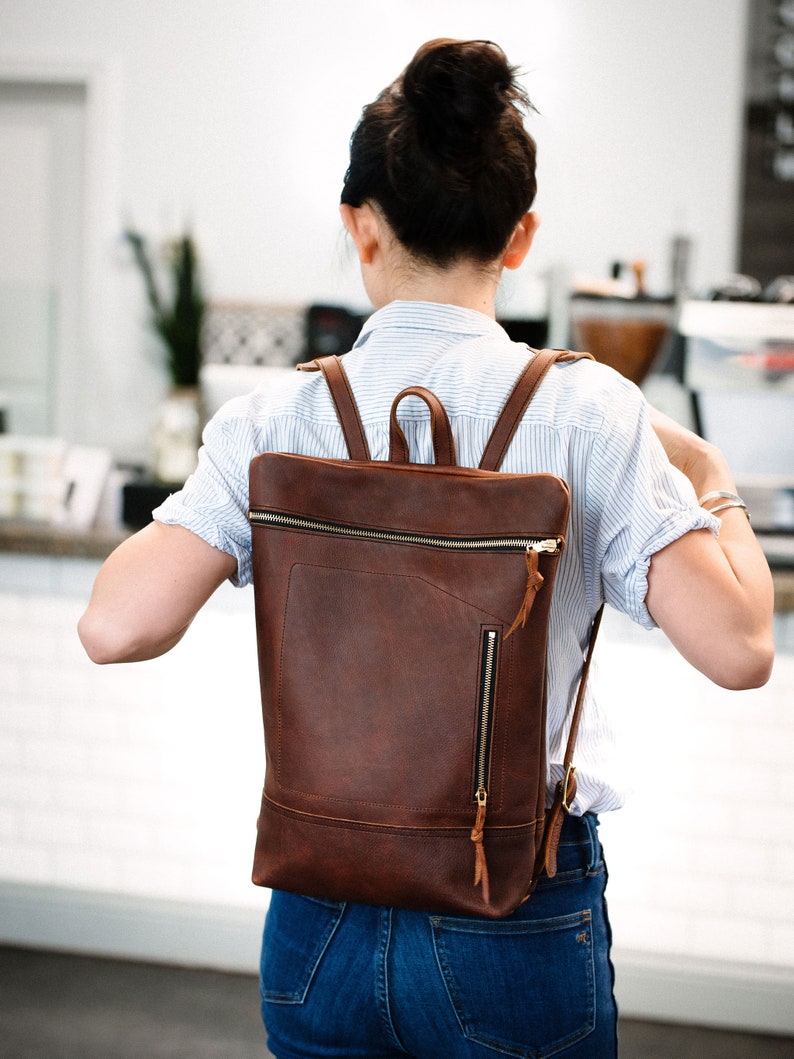 Leather Daypack, City Backpack in Wild Honey Kodiak Rustic Red