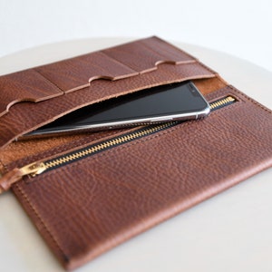 Leather Wallet with Phone Pocket and Zipper Pouch Rustic Red (Shown)