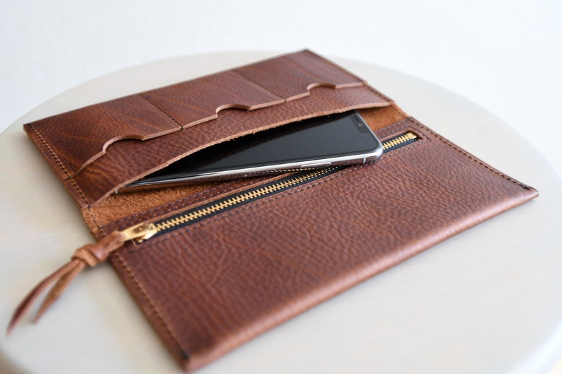 Leather Wallet with Phone Pocket and Zipper Pouch Rustic Red (Shown)