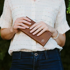 Cartera de cuero con bolsillo para teléfono y estuche con cremallera imagen 1