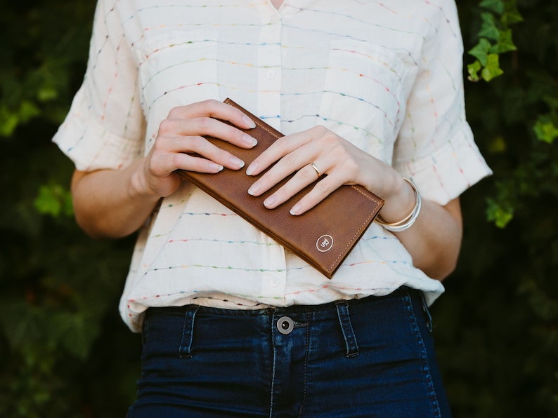 Cartera de cuero con bolsillo para teléfono y estuche con cremallera imagen 1