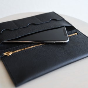 Cartera de cuero para teléfono con bolsillo para teléfono y bolsillo con cremallera imagen 1