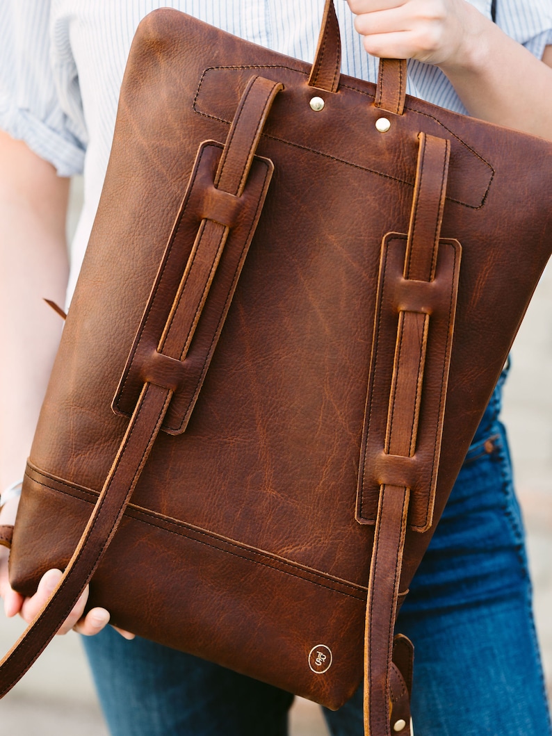Leather Daypack, City Backpack in Wild Honey Kodiak image 10