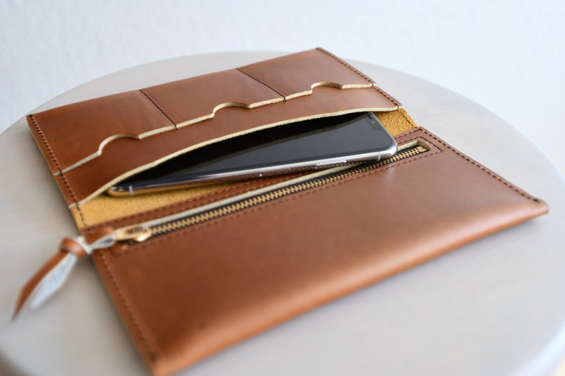 Leather Phone Wallet with Phone Pocket and Zipper Pouch image 1