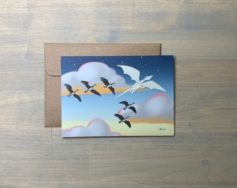 Greeting Card - 5" x 7" Print of Hand Painted Original Art, "The Dragon That Flies South"