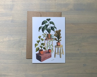 Greeting Card - 5" x 7" Print of Hand Painted Original Art, "A Jungle of Potted Plants"