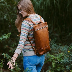 Leather Daypack, City Backpack in Wild Honey Kodiak image 2