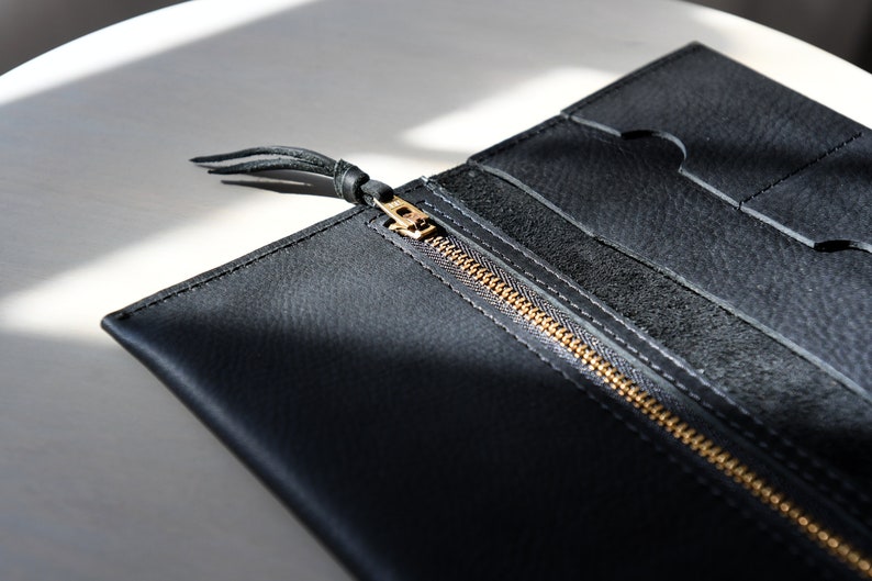 Cartera de cuero para teléfono con bolsillo para teléfono y bolsillo con cremallera imagen 4