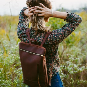 Leather Daypack, City Backpack in Wild Honey Kodiak image 3