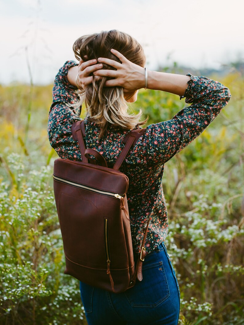 Leather Daypack, City Backpack in Wild Honey Kodiak image 3