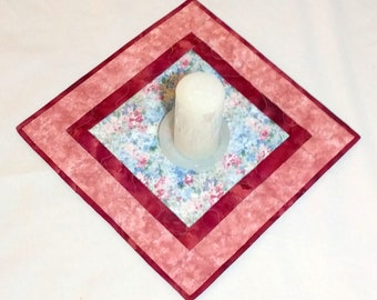 Reversible to Abstract Floral Quilt Hostess Gift Bed Stand Topper Quiltsy Handmade Soft Floral Quilted Table Topper Gift for Mom