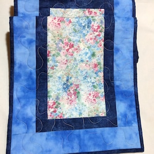 Soft Floral and Blue Quilted Table Runner, Reversible to Abstract Color Splash Quilt, Dresser Topper, Gift for Mom, Quiltsy Handmade