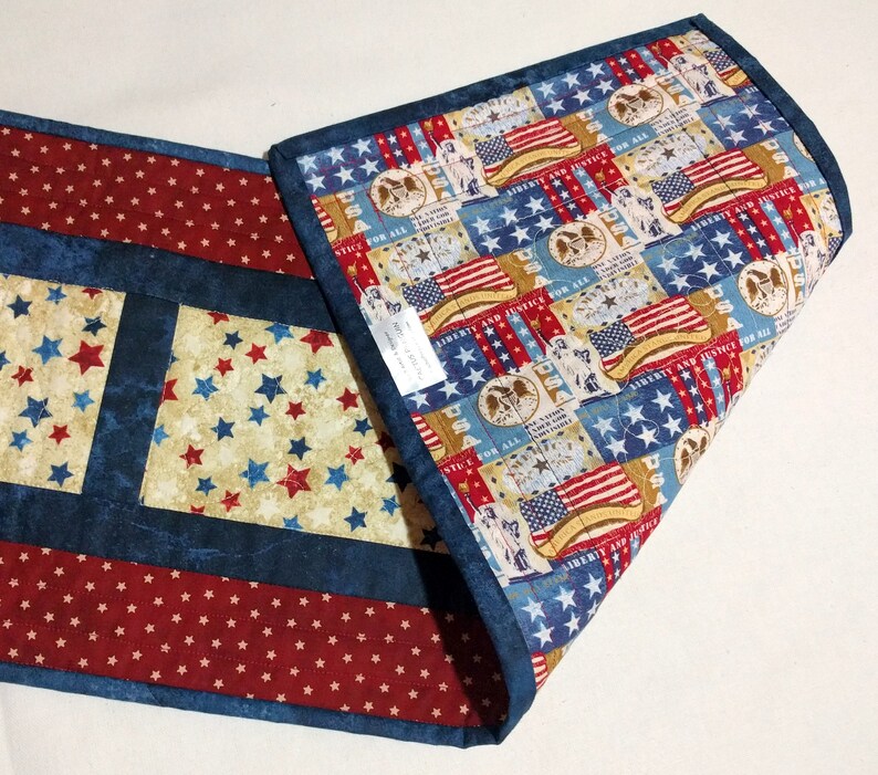 Red White /& Blue Decor 4th of July Table Quilted Table Decor Patriotic Holiday Decor Quiltsy Handmade Patriotic Narrow Tablerunner