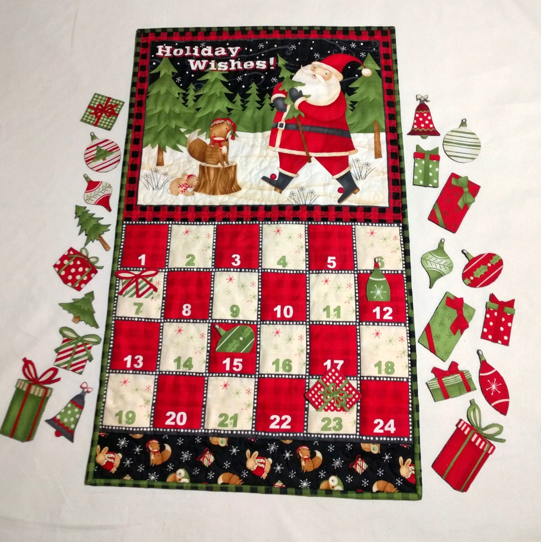 Holiday Wishes Advent Calendar Quilt, Quilted Wall Hanging Christmas