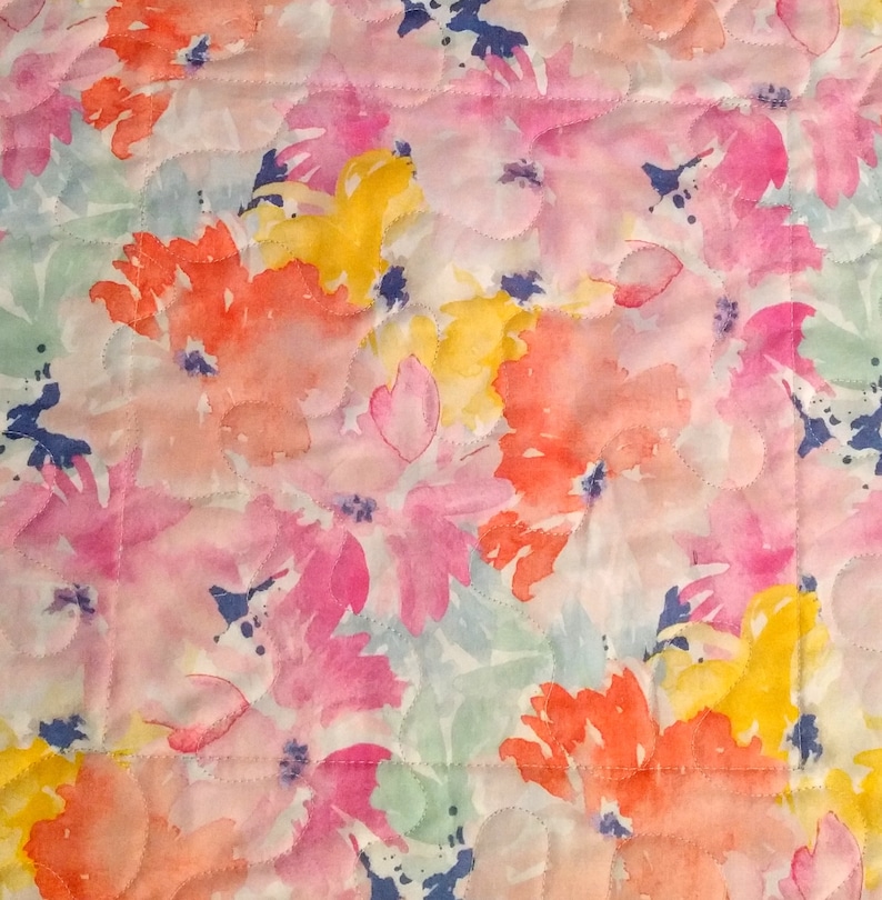 Reversible to Abstract Floral Quilt Hostess Gift Bed Stand Topper Quiltsy Handmade Soft Floral Quilted Table Topper Gift for Mom