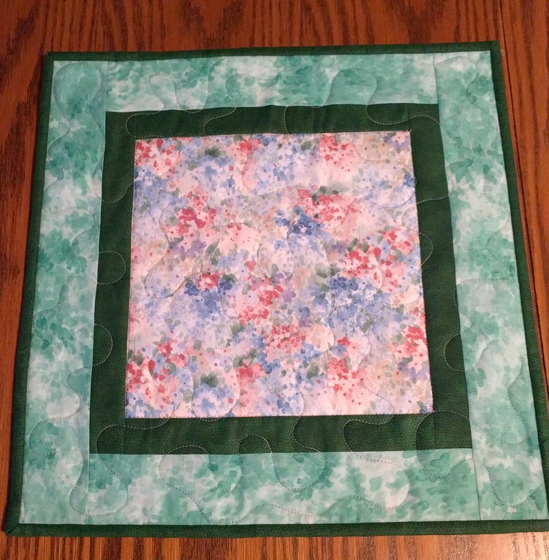 Reversible to Abstract Floral Quilt Hostess Gift Bed Stand Topper Quiltsy Handmade Soft Floral Quilted Table Topper Gift for Mom