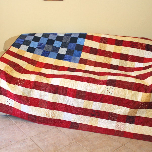 Patriotic Throw Quilt, Large Lap Quilt, Wall Hanging, Quilt of Valor, Veteran Quilt, Patriotic Quilt Decor, MADE TO ORDER, Quiltsy Handmade