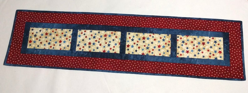 Red White /& Blue Decor 4th of July Table Quilted Table Decor Patriotic Holiday Decor Quiltsy Handmade Patriotic Narrow Tablerunner