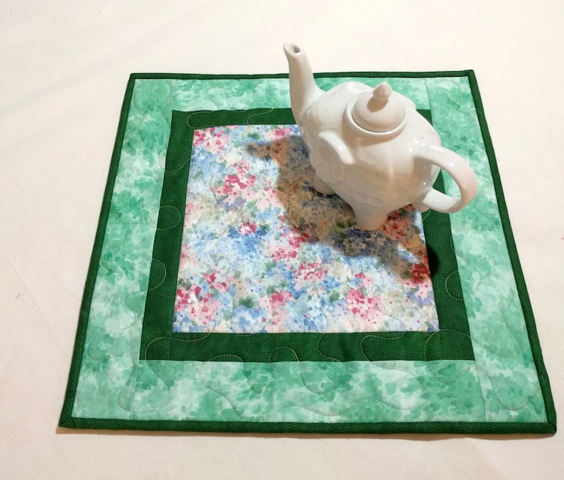 Reversible to Abstract Floral Quilt Hostess Gift Bed Stand Topper Quiltsy Handmade Soft Floral Quilted Table Topper Gift for Mom