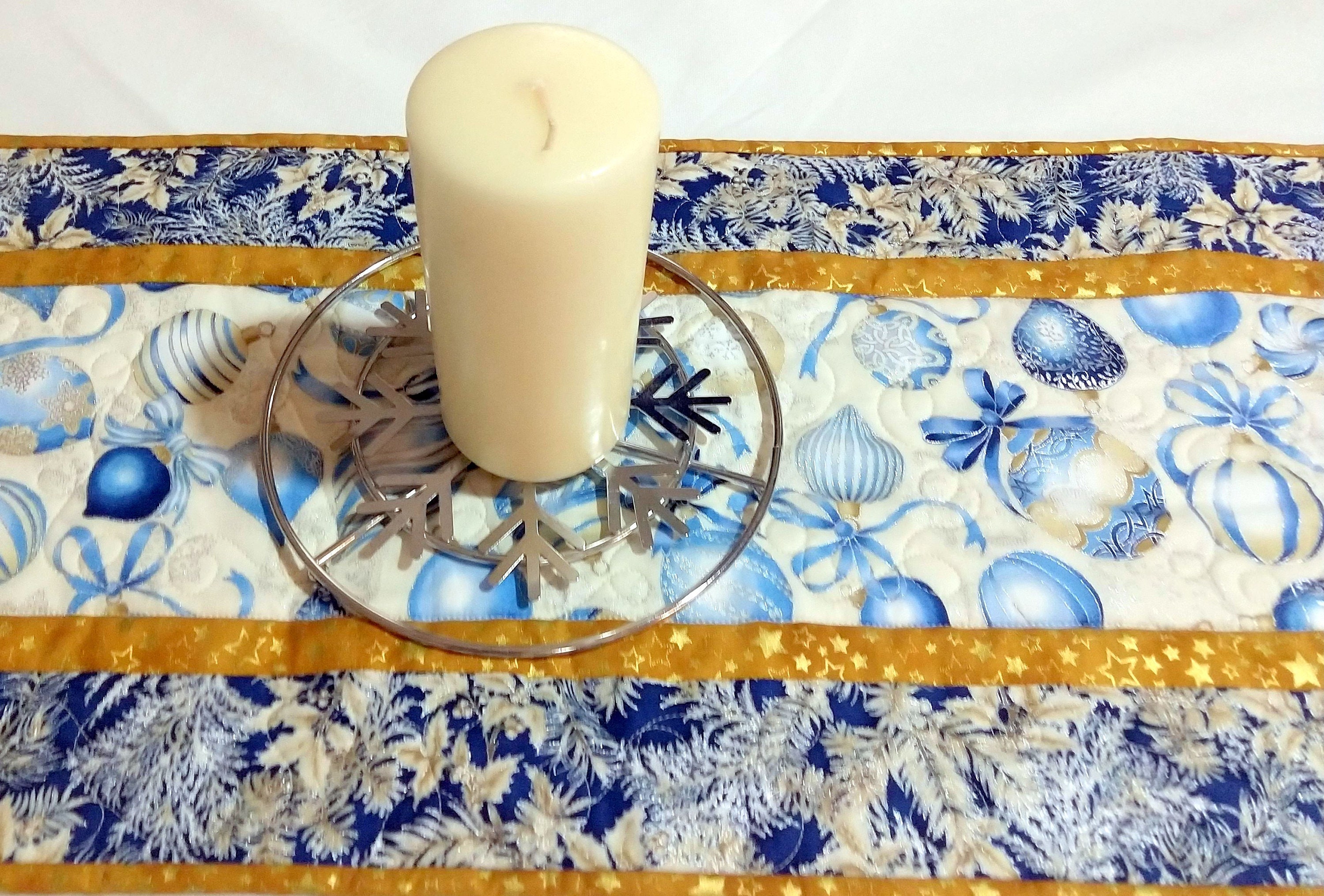 Christmas Quilted Table Runner Blue with Gold and Silver Etsy