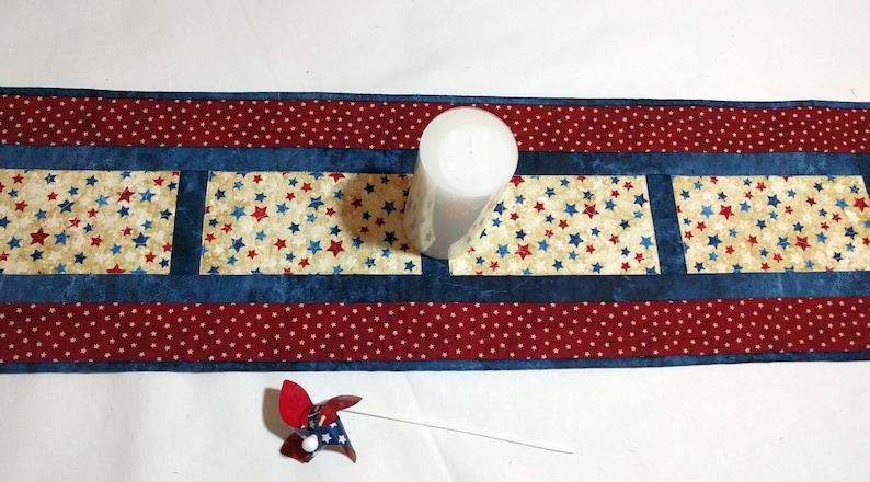 Red White /& Blue Decor 4th of July Table Quilted Table Decor Patriotic Holiday Decor Quiltsy Handmade Patriotic Narrow Tablerunner