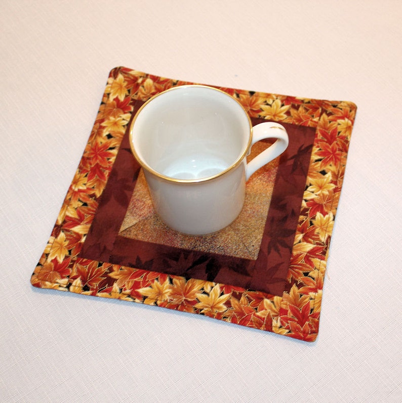 Fall Quilted Candle Mat Medium Metallic Leaves & Brown Mini Etsy