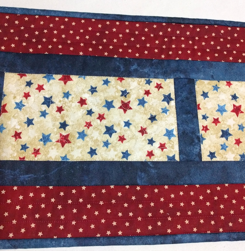 Red White /& Blue Decor 4th of July Table Quilted Table Decor Patriotic Holiday Decor Quiltsy Handmade Patriotic Narrow Tablerunner