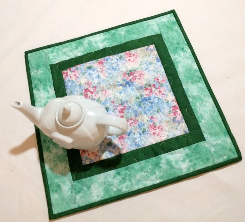 Reversible to Abstract Floral Quilt Hostess Gift Bed Stand Topper Quiltsy Handmade Soft Floral Quilted Table Topper Gift for Mom