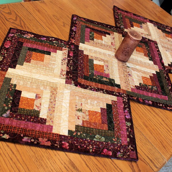 Log Cabin Quilted Table Runner, Earthtone Colors from Acorn Hollow Fabrics, Wedding Gift, Cabin Quilt Decor, Autumn Quilt, Country Decor