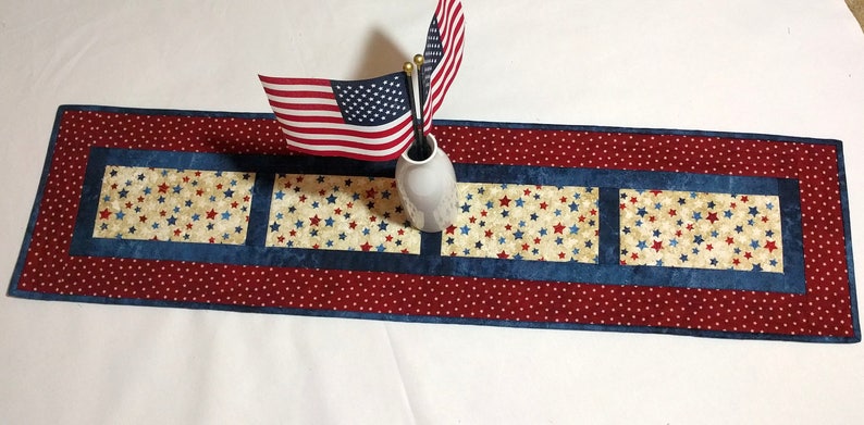 Red White /& Blue Decor 4th of July Table Quilted Table Decor Patriotic Holiday Decor Quiltsy Handmade Patriotic Narrow Tablerunner
