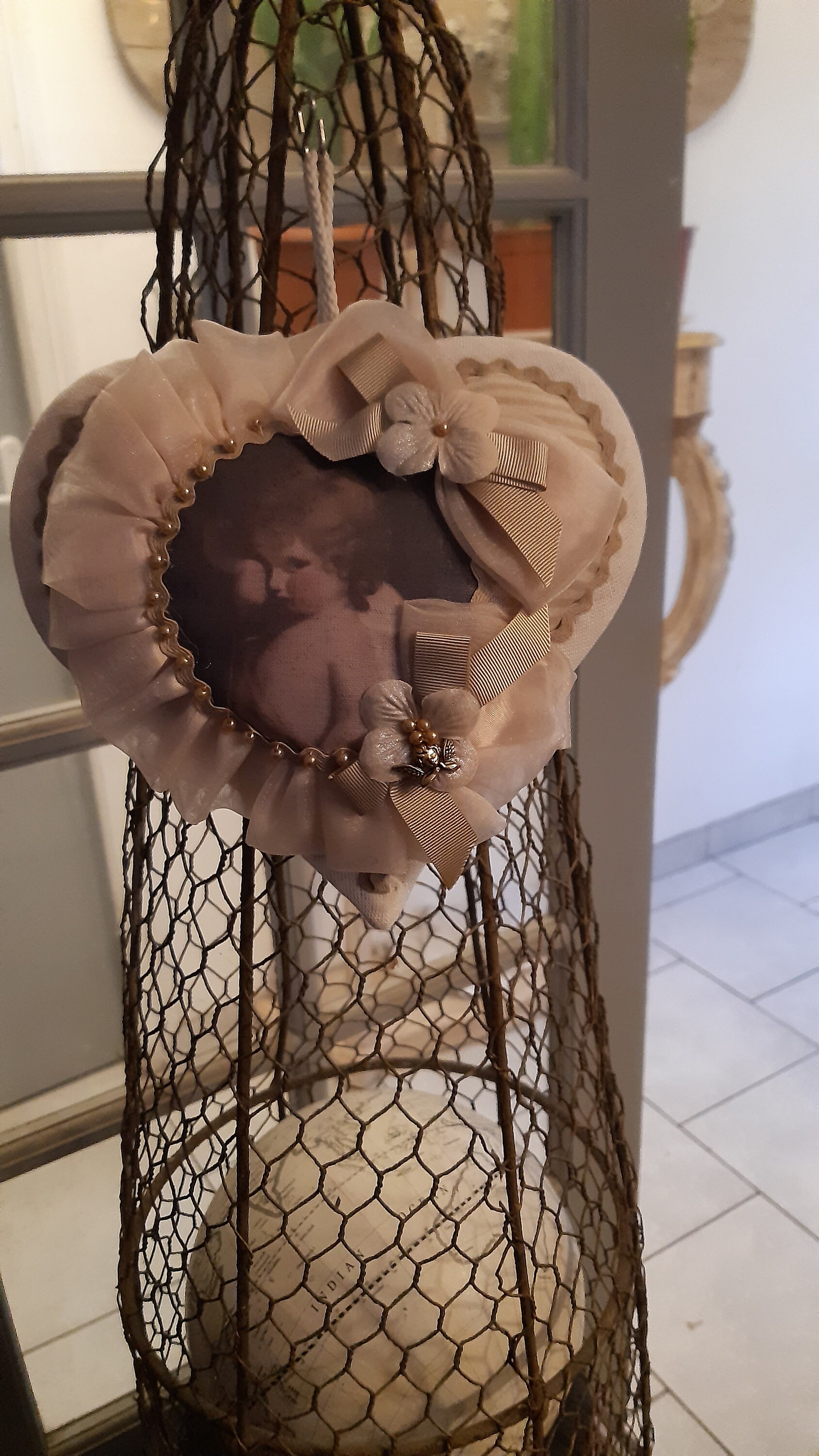 Coussin Coeur Médaillon Ange