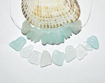 Small Sea Glass Beads 11-15mm Genuine Bulk Sea Glass For Crafts White & Seafoam Blue Real Small Sea Glass Beads Beach Glass Beads